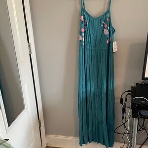Time and Tru Teal Floral Maxi Dress